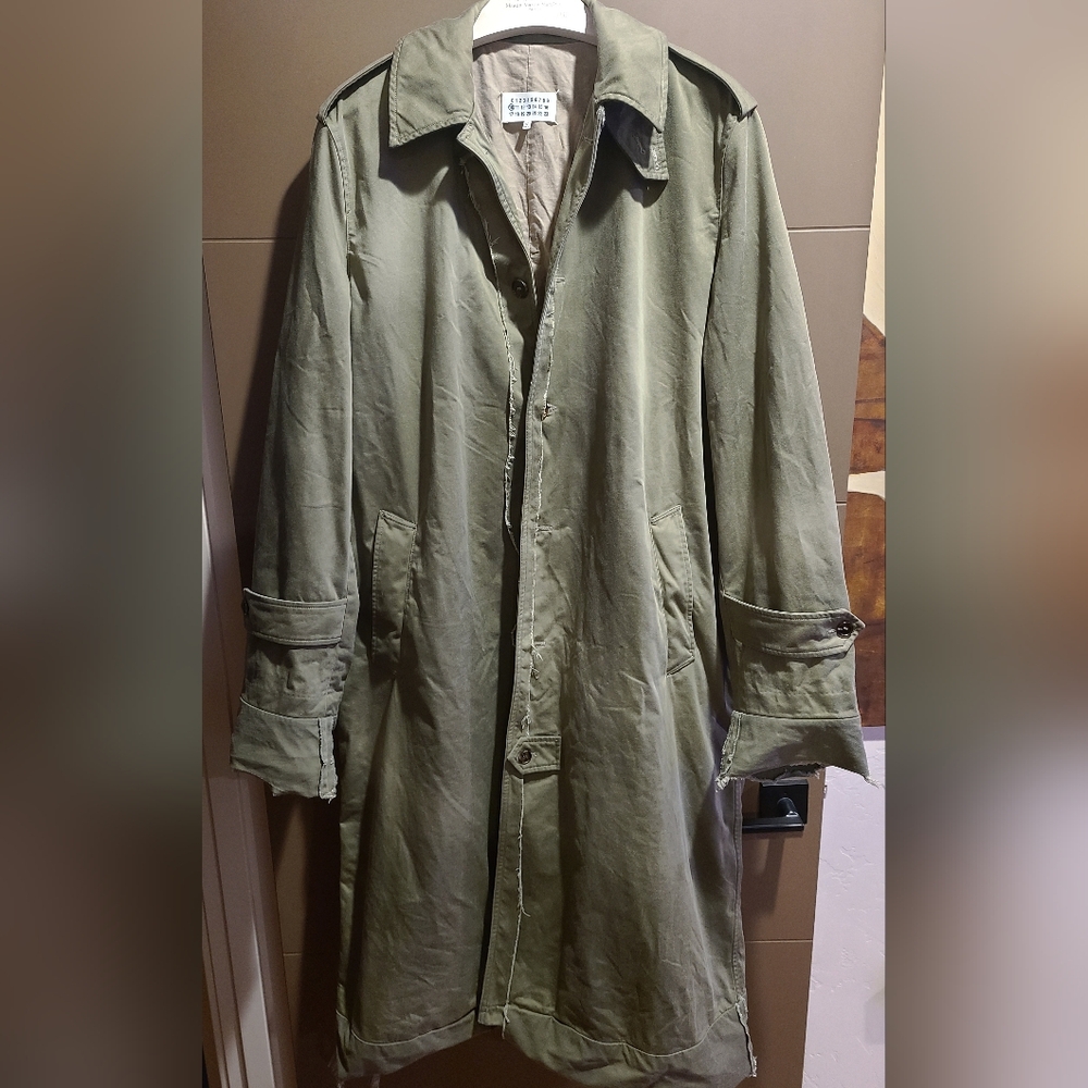 Maison Margiela A/W16 Green Deconstructed Raw Edge Heavy Trench Coat